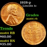 1928-p Lincoln Cent 1c Grades Choice Unc RB