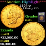 ***Auction Highlight*** 1852-p Gold Liberty Double Eagle $20 Graded BU+ By USCG (fc)