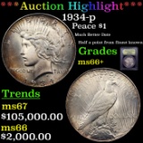 ***Auction Highlight*** 1934-p Peace Dollar $1 Graded GEM++ Unc By USCG (fc)