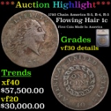 *HIGHLIGHT OF ENTIRE AUCTION** 1793 Chain America S-3, B-4, R-3 Flowing Hair 1c vf30 details By SEGS