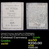 Colonial Currency April 10th 1777 Philidelphia, PA 6 pence (6s) Printed BY John Dunlap PA-211 Grade