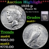 ***Auction Highlight*** 1928-p Peace Dollar $1 Graded ms63+ By SEGS (fc)