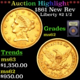 ***Auction Highlight*** 1861 New Rev Gold Liberty Quarter Eagle $2 1/2 Graded Select Unc By USCG (fc