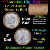 ***Auction Highlight*** AU/BU Slider Shotgun Nevada Invest & Trust Co Peace $1 Roll 1926 & P Ends Vi