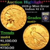 ***Auction Highlight*** 1928-p Mint Error Gold Indian Quarter Eagle $2 1/2 Graded Select+ Unc By USC