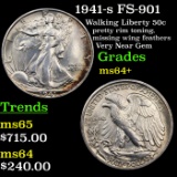 1941-s FS-901 Walking Liberty Half Dollar 50c Grades Choice+ Unc