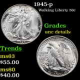 1945-p Walking Liberty Half Dollar 50c Grades Unc Details