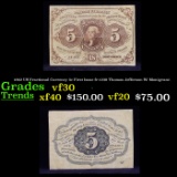 1862 US Fractional Currency 5c First Issue fr-1230 Thomas Jefferson W/ Monigram\ Grades vf++