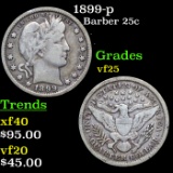 1899-p Barber Quarter 25c Grades vf+