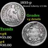 1855-p Seated Liberty Half Dime 1/2 10c Grades vg details