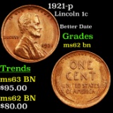 1921-p Lincoln Cent 1c Grades Select Unc BN
