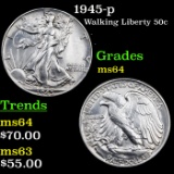 1945-p Walking Liberty Half Dollar 50c Grades Choice Unc
