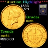 ***Auction Highlight*** 1853 Gold Dollar $1 Graded Choice Unc By USCG (fc)