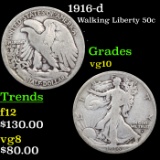 1916-d Walking Liberty Half Dollar 50c Grades vg+