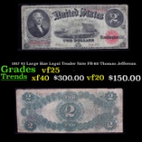 1917 $2 Large Size Legal Tender Note FR-60 Thomas Jefferson Grades vf+