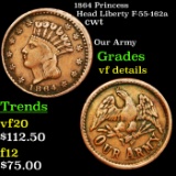 1864 Princess Head Liberty F-55-162a Civil War Token 1c Grades vf details