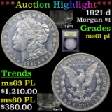 ***Auction Highlight*** 1921-d Morgan Dollar $1 Graded Unc+ PL By USCG (fc)