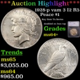 ***Auction Highlight*** 1928-p vam 3 I2 R5 Peace Dollar $1 Graded ms64+ By SEGS (fc)