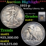 *HIGHLIGHT OF NIGHT* 1921-p Walking Liberty Half Dollar 50c Graded ms64+ By SEGS (fc)