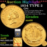 *HIGHLIGHT OF ENTIRE AUCTION** 1854 TYPE 2 Gold Dollar $1 Graded ms66 By SEGS (fc)