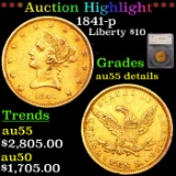 ***Auction Highlight*** 1841-p Gold Liberty Eagle $10 Graded au55 details By SEGS (fc)