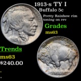 1913-s TY I Buffalo Nickel 5c Grades Select Unc