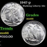 1947-p Walking Liberty Half Dollar 50c Grades GEM+ Unc