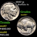 1937-p Buffalo Nickel 5c Grades GEM++ Unc
