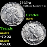 1943-p Walking Liberty Half Dollar 50c Grades Select+ Unc