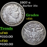 1907-s Barber Quarter 25c Grades vf+