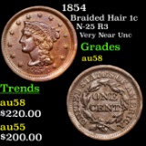 1854 Braided Hair Large Cent 1c Grades Choice AU/BU Slider
