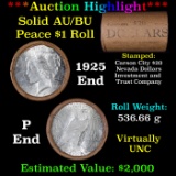 ***Auction Highlight*** AU/BU Slider Shotgun Nevada Invest & Trust Co Peace $1 Roll 1925 & P Ends Vi
