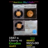 ***Auction Highlight*** 1887-s Gold Liberty Half Eagle $5 GRaded ms63 By INGS (fc)