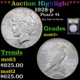 ***Auction Highlight*** 1928-p Peace Dollar $1 Graded Select Unc By USCG (fc)