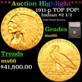 *HIGHLIGHT OF MONTH* 1911-p TOP POP! Gold Indian Quarter Eagle $2 1/2 Graded ms66 By SEGS (fc)