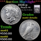 ***Auction Highlight*** 1928-p Peace Dollar $1 Graded ms62 details By SEGS (fc)