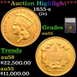 ***Auction Highlight*** 1855-s Three Dollar Gold 3 Graded au55 By SEGS (fc)