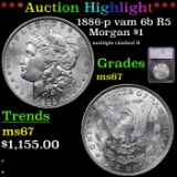 ***Auction Highlight*** 1886-p vam 6b R5 Morgan Dollar $1 Graded ms67 By SEGS (fc)