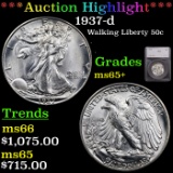 ***Auction Highlight*** 1937-d Walking Liberty Half Dollar 50c Graded ms65+ By SEGS (fc)