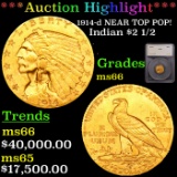 ***Auction Highlight*** 1914-d NEAR TOP POP! Gold Indian Quarter Eagle $2 1/2 Graded ms66 By SEGS (f