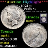 ***Auction Highlight*** 1921-p Peace Dollar $1 Graded Select+ Unc By USCG (fc)
