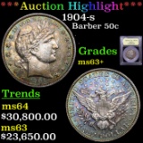 *HIGHLIGHT OF ENTIRE AUCTION* 1904-s Barber Half Dollars 50c Graded Select+ Unc By USCG (fc)