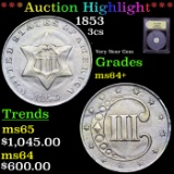 ***Auction Highlight*** 1853 Three Cent Silver 3cs Graded Choice+ Unc By USCG (fc)