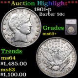 ***Auction Highlight*** 1901-p Barber Half Dollars 50c Graded ms63+ By SEGS (fc)