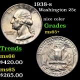 1938-s Washington Quarter 25c Grades GEM+ Unc
