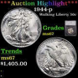 ***Auction Highlight*** 1944-p Walking Liberty Half Dollar 50c Graded ms67 By SEGS (fc)