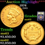 ***Auction Highlight*** 1874 Three Dollar Gold 3 Graded Select Unc By USCG (fc)