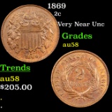 1869 Two Cent Piece 2c Grades Choice AU/BU Slider