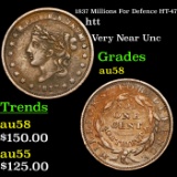 1837 Millions For Defence HT-47 Hard Times Token 1c Grades Choice AU/BU Slider