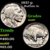 1937-p Buffalo Nickel 5c Grades GEM++ Unc
